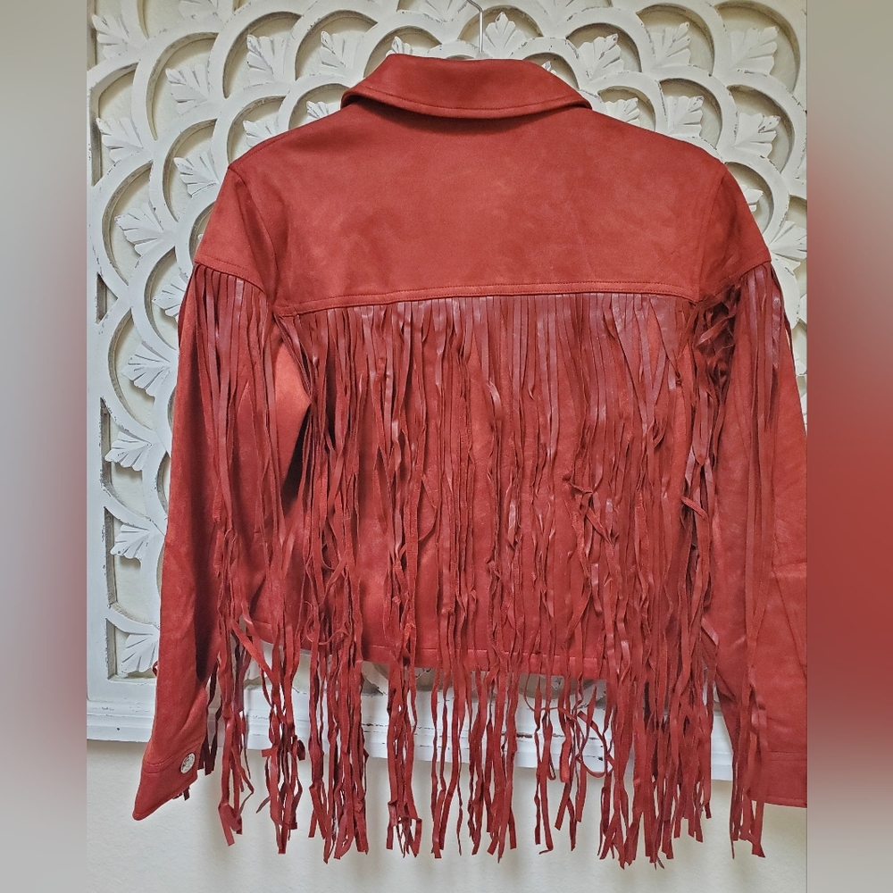 Sold Out Juicy Couture Faux Leather Fringe Trucker Jacket XS Rare NWT - Picture 7 of 16